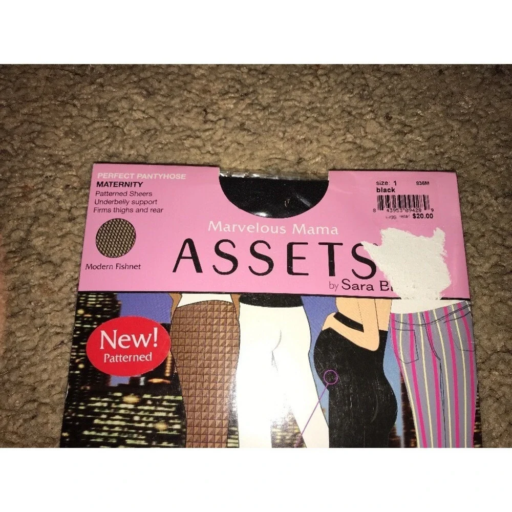 New ASSETS MARVELOUS MAMA Maternity‎ Pantyhose Size 1 Black Fishnet
